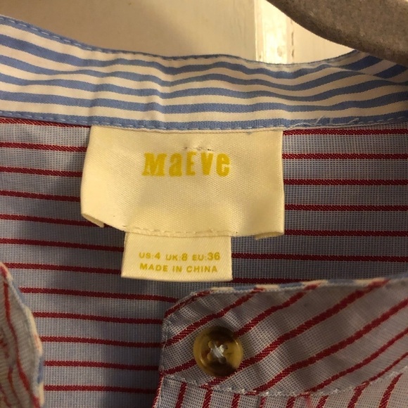 Maeve Stripe Fluted Bell Sleeve Button Down Blouse - Picture 4 of 7